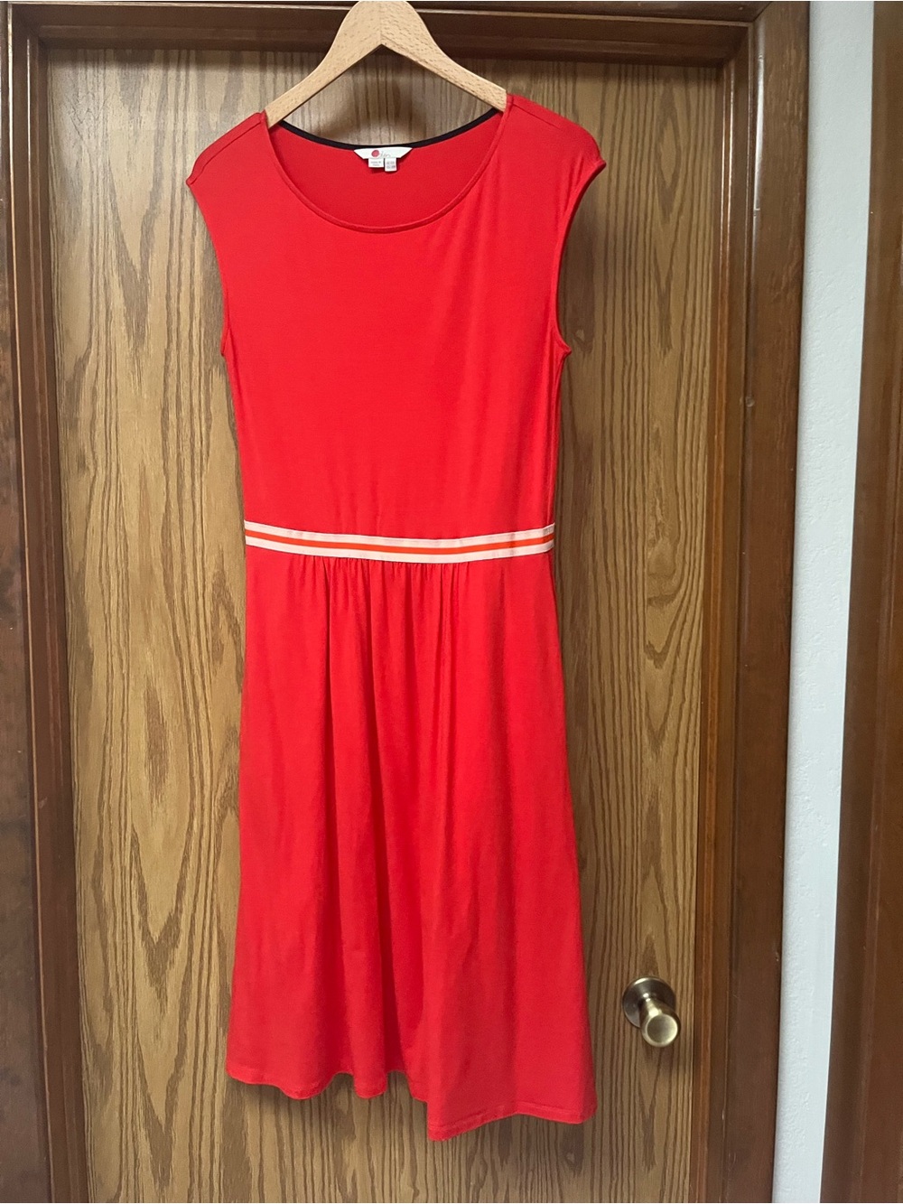 Boden Red Sleeveless Dress with Striped Waistband US 6R